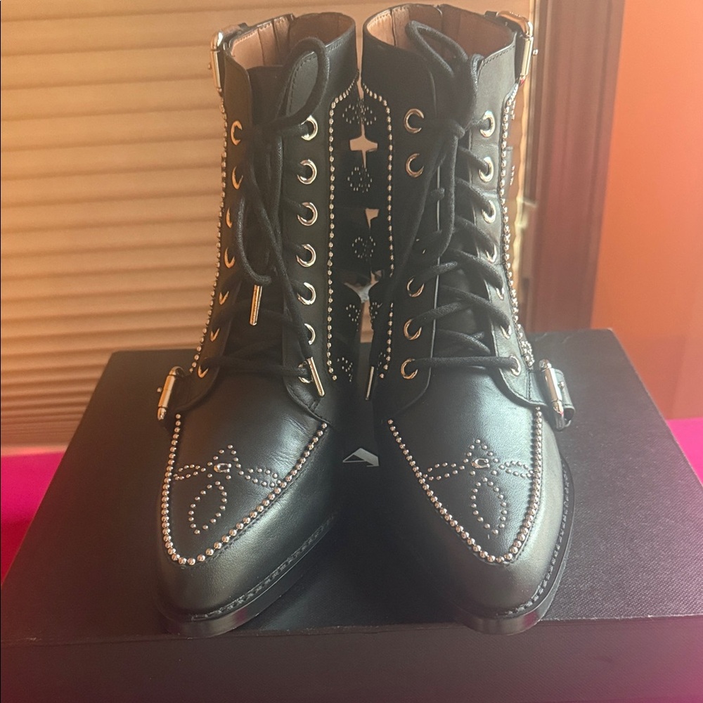 Coach Black Lace Up Studded Boots - Picture 2 of 6